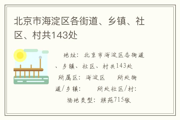 北京市海淀區(qū)各街道、鄉(xiāng)鎮(zhèn)、社區(qū)、村共143處